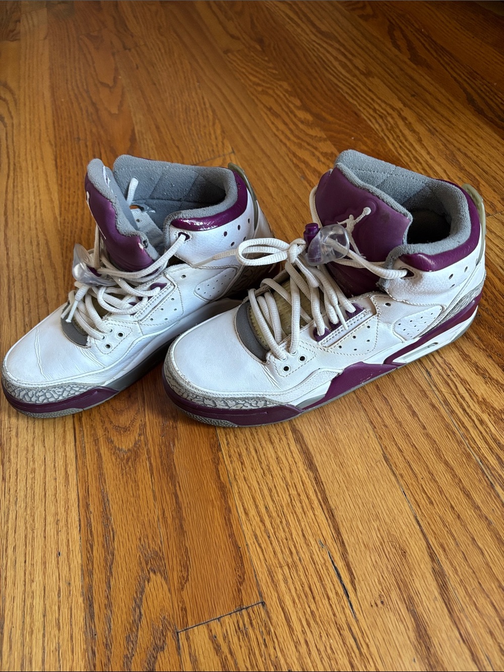 Jordan Kids White and Purple High-Top Sneakers